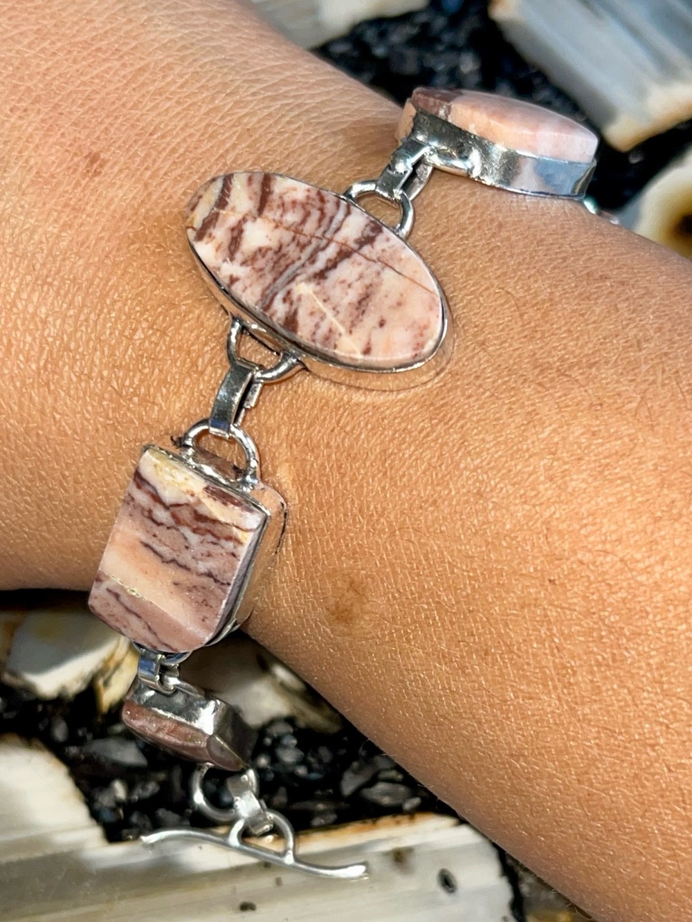 Natural Brown Banded Coco Nova Jasper Crystal Bracelet 6 1/2”- 7 1/2”